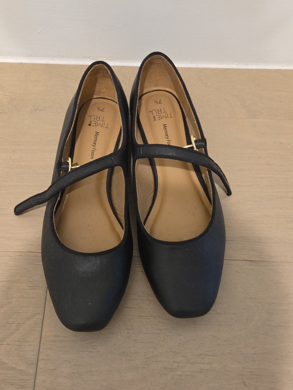 Time and Tru Black Mary Jane Flats with Strap